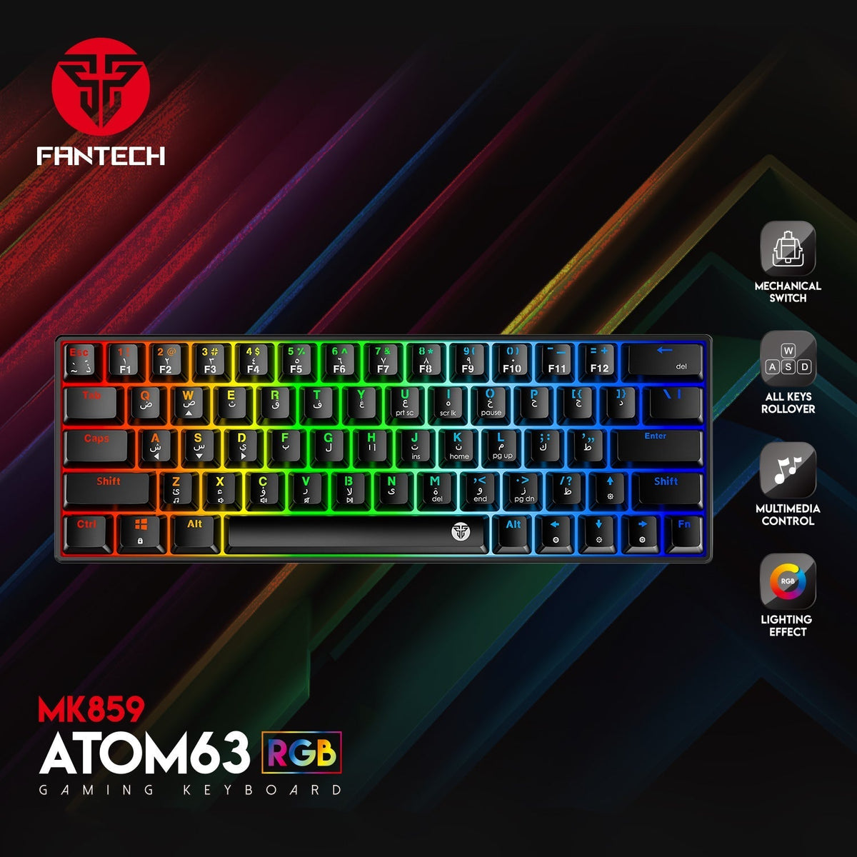 FANTECH MK859 ATOM63 RGB HERO GAMING KEYBOARD - BLACK / RED