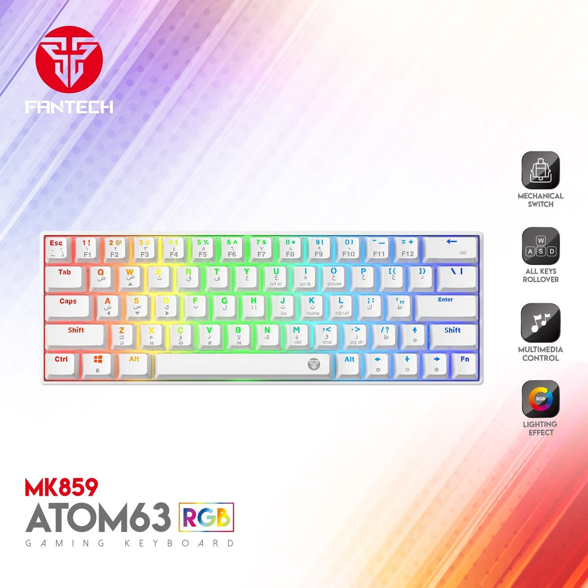 FANTECH MK859 ATOM63 RGB HERO GAMING KEYBOARD - WHITE / BLUE