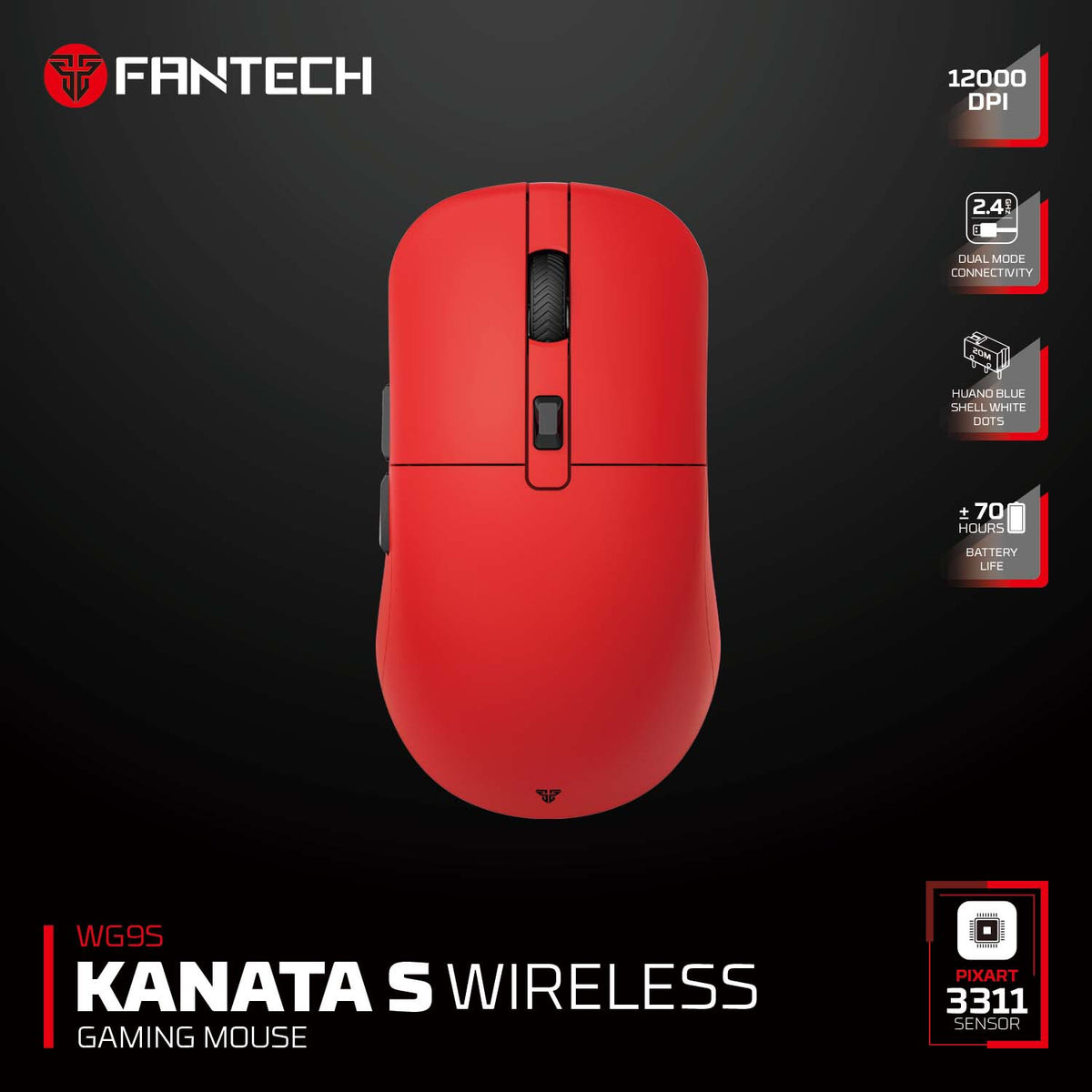 Fantech Kanata s Wg9s Wireless Gaming Mouse - Red