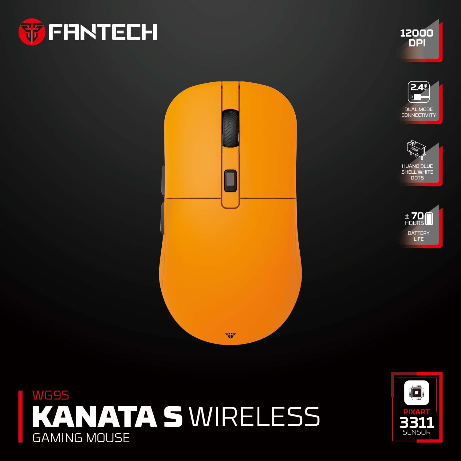 Fantech Kanata s Wg9s Wireless Gaming Mouse - Yellow