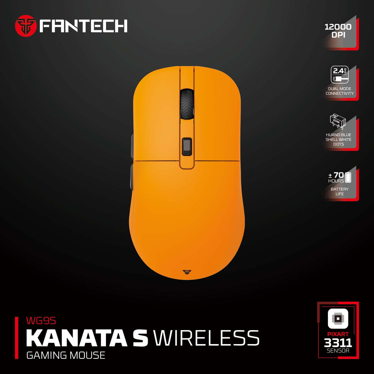 Fantech Kanata s WG9S Wireless Gaming Mouse - Yellow, mice