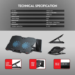 Fantech Notebook Cooler NC12 Two Fan Suitable for 9 - 15.6 Inch Laptop