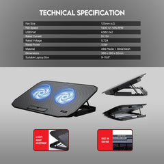 Fantech Notebook Cooler NC13 Two Fan Suitable for 9 - 15.6 Inch Laptop