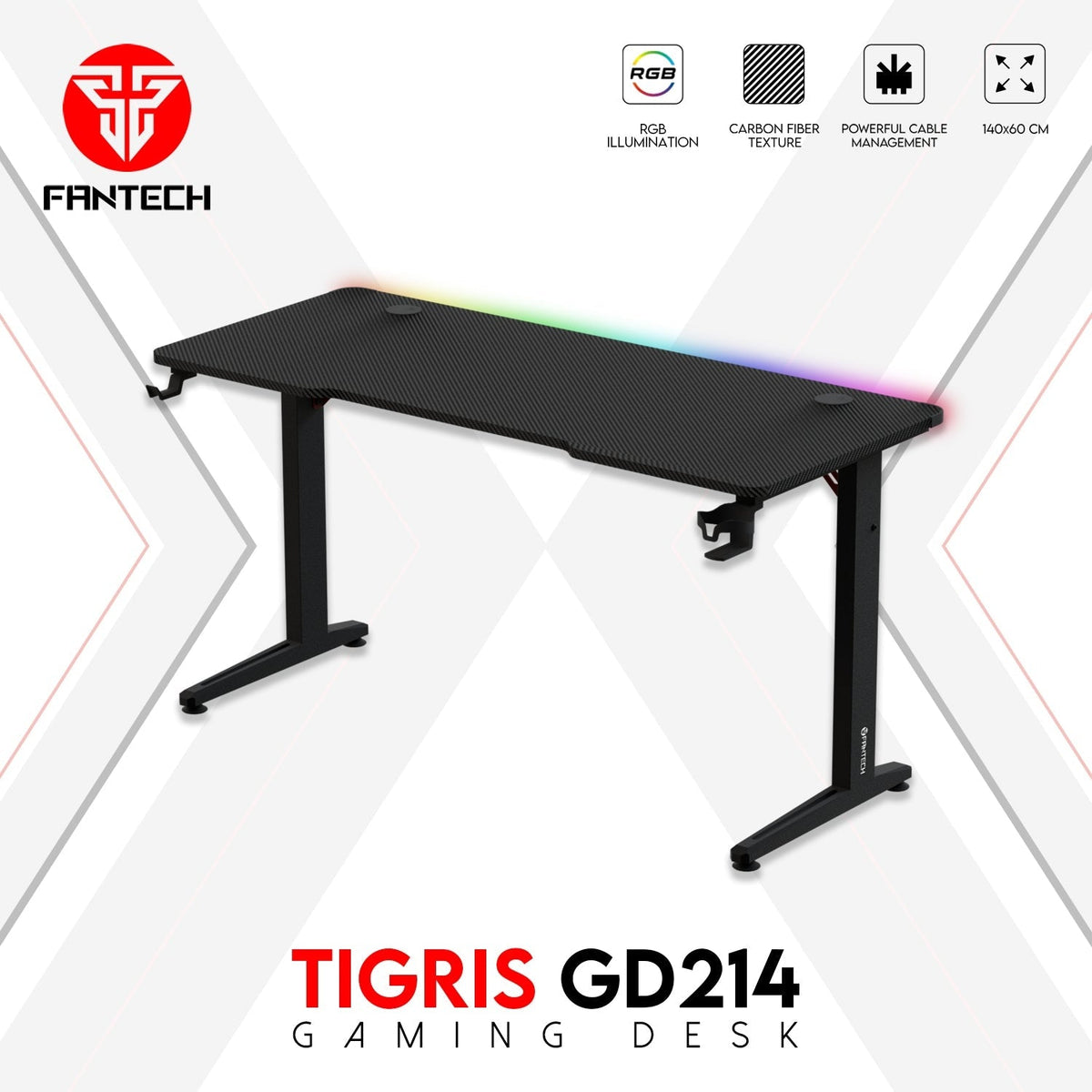 Fantech Tigris GD214 Gaming Desk RGB Illumination Premium and Sleek Large Surface with Cable Management - CompuMe