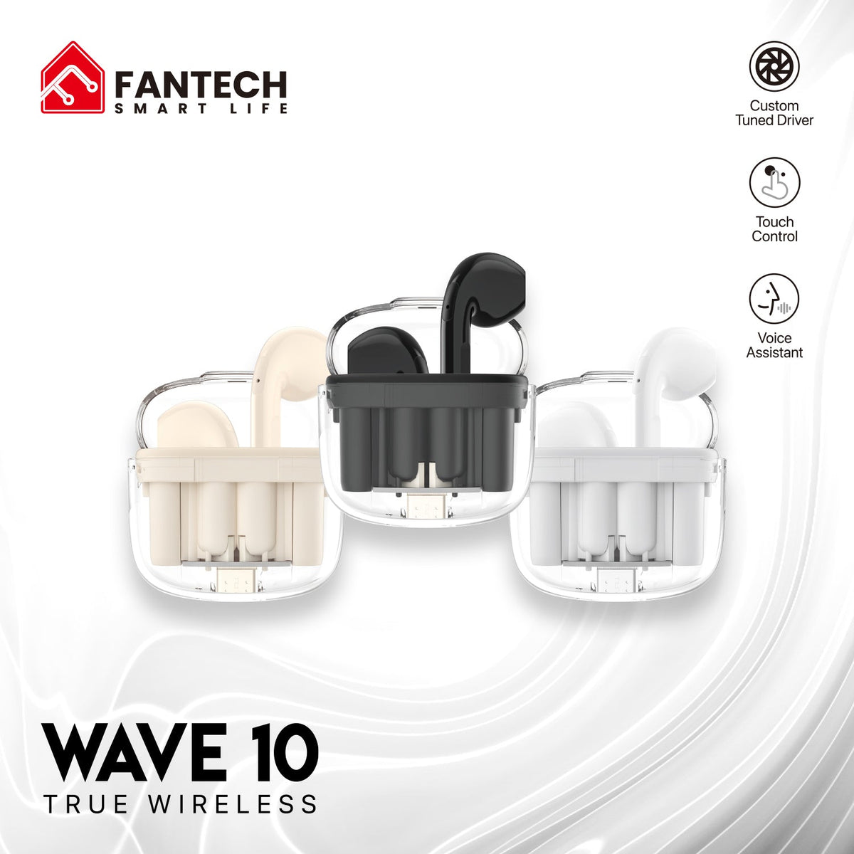 Fantech Tws Bluetooth Wireless Wave 10 TW10 Built - in Microphone with earphones