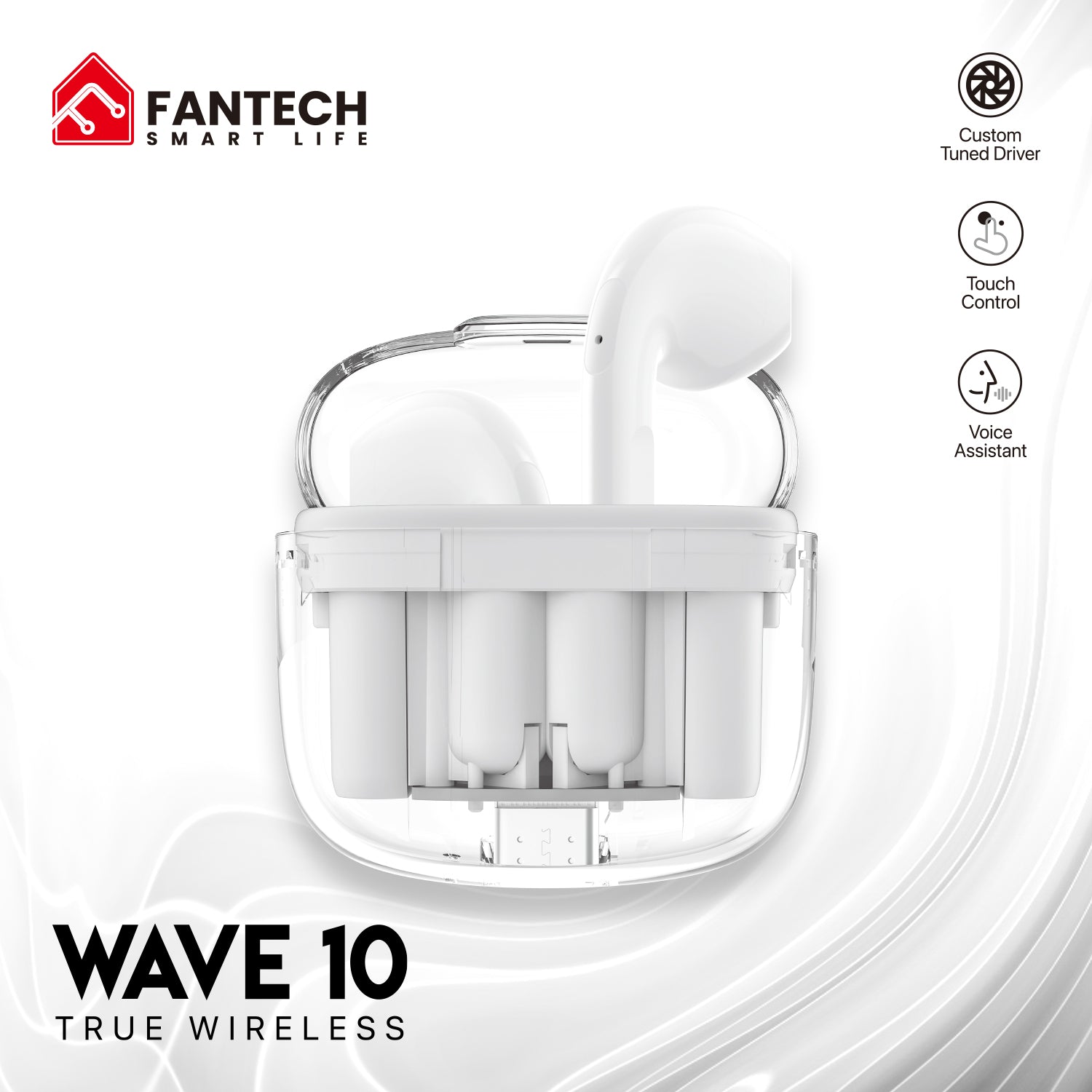 Fantech Tws Bluetooth Wireless Wave 10 TW10 Built - in Microphone with earphones