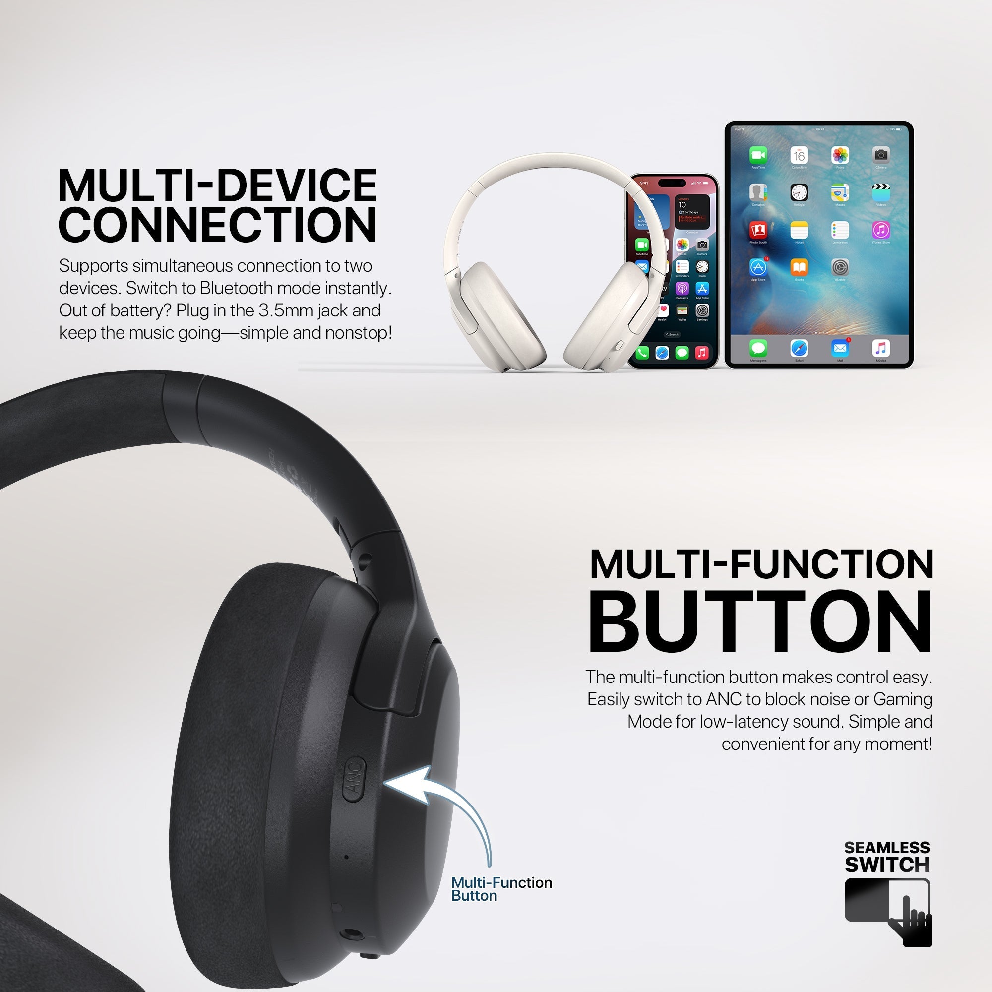 Fantech WH05A Go Vibe Anc Wireless Headset Baige