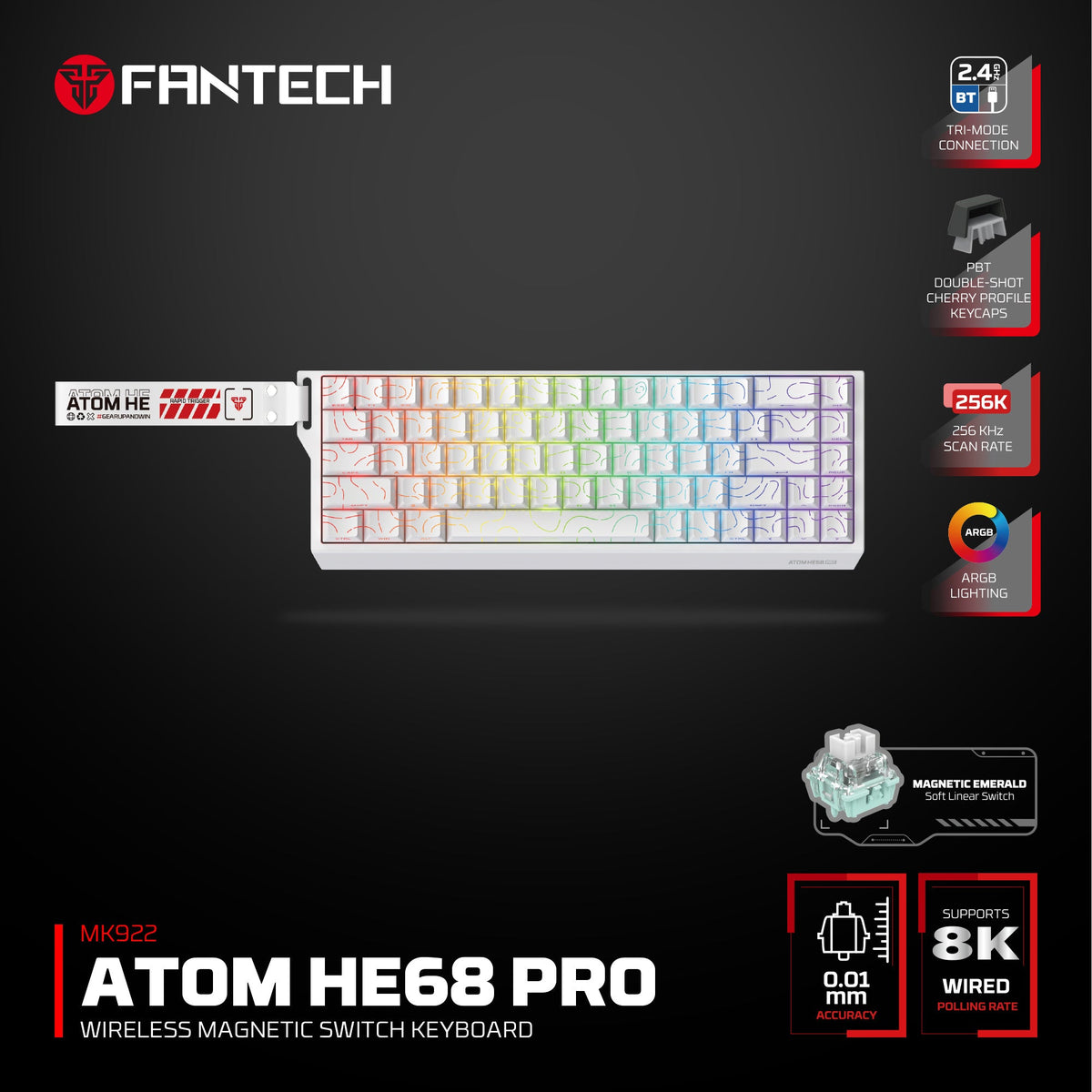 Fantech Keyboard ATOM HE68 MK922 MAGNETIC SWITCH – WHITE