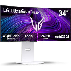 LG 34GX90SA UltraGear™ Smart 34” OLED Curved 800R 2K HDR10 240Hz 0.03ms True Black 400 webOS24 AI Picture & Sound G-SYNC Compatible HDMI 2.1 & USB C Adjustable Stand - White