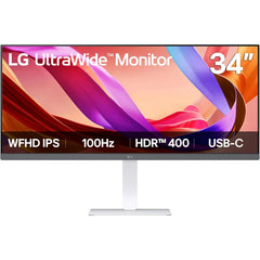LG 34U530A-W 34" UltraWide Full HD IPS 100Hz HDR 400 AMD FreeSync USB Type-C & Full Adjustable Stand Tilt/Height/Swivel Stand, White
