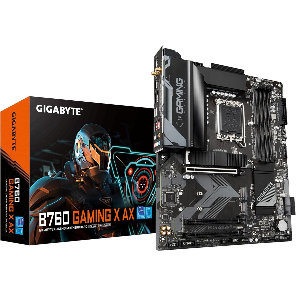 Gigabyte B760 Gaming X AX Rev1.0 LGA 1700 ATX Motherboard, Intel B760 Chipset, 4 x DDR5 DIMM, Up to 192 GB Support, 2.5GbE LAN, 802.11ax Wireless, PCIe 4.0x16, HDMI / Displayport