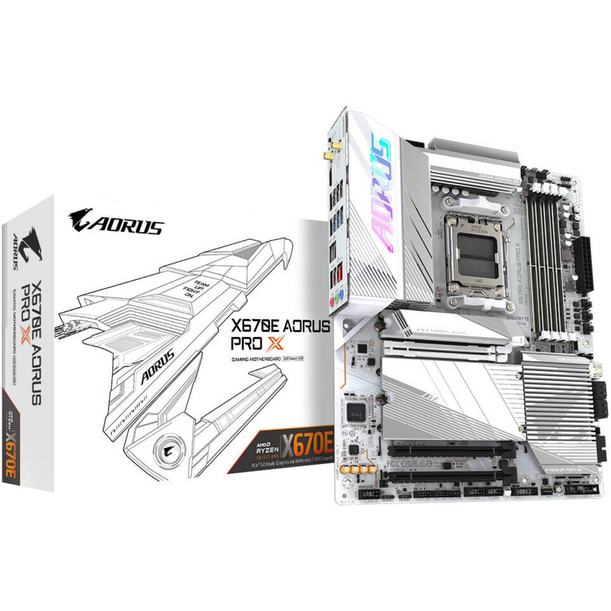 GIGABYTE X670E Aorus Pro X AM5 ATX Motherboard, AMD X670 Chipset, 4x DDR5 DIMM Slots, Up to 256GB Max Memory, Wi-Fi 7 & BT 5.3, 1x PCIe 5.0 x16, 4x M.2 Slots, White