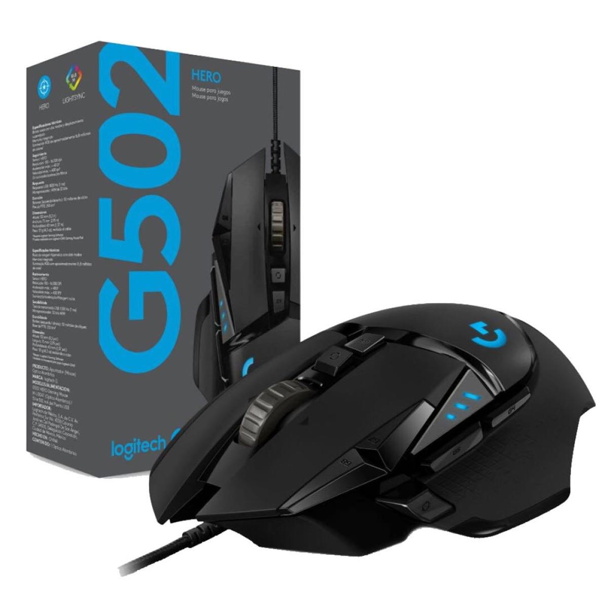 Logitech G502 Hero Wired Hero Sensor 25,600 Dpi Rgb Adjustable Weights 11 Programmable Buttons On Board Memory For Pc & Mac , Black