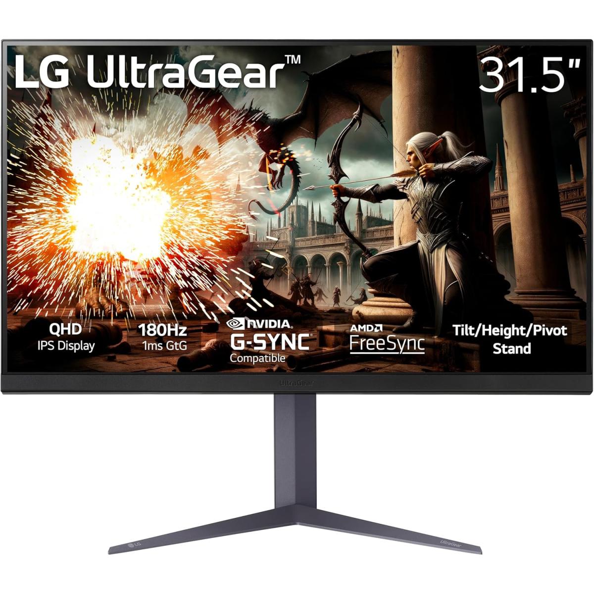LG 32GS75Q UltraGear 32" IPS 2K QHD 180Hz 1ms HDR400 G-SYNC® Compatible Adjustable Stand w/2x HDMI 1x Display Port - Black
