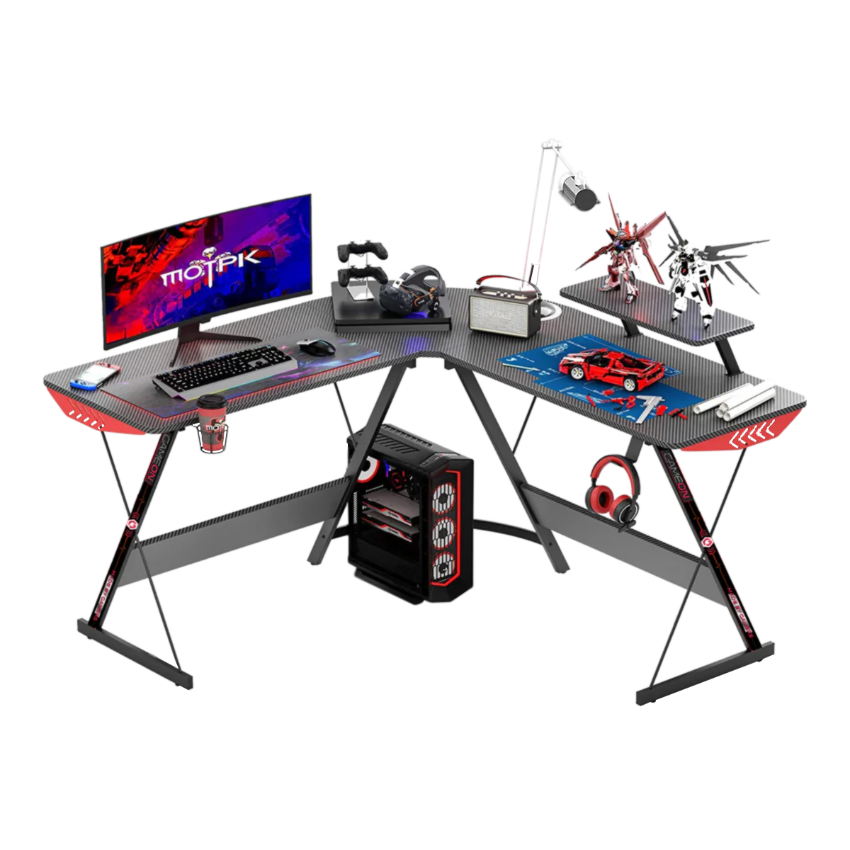 Gameon L-shaped Slayer i Series Gaming Desk (size: 129*129*74cm & Table Top