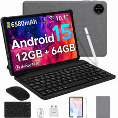 DOOGEE Tab A9 VIB Edition (2025) 10.1" Android WIFI Tablet (64GB Storage / 4GB + 9GB Shared Memory) Bundle (Keyboard + Mouse + Pen + Cover + Screen Protector) , Gray