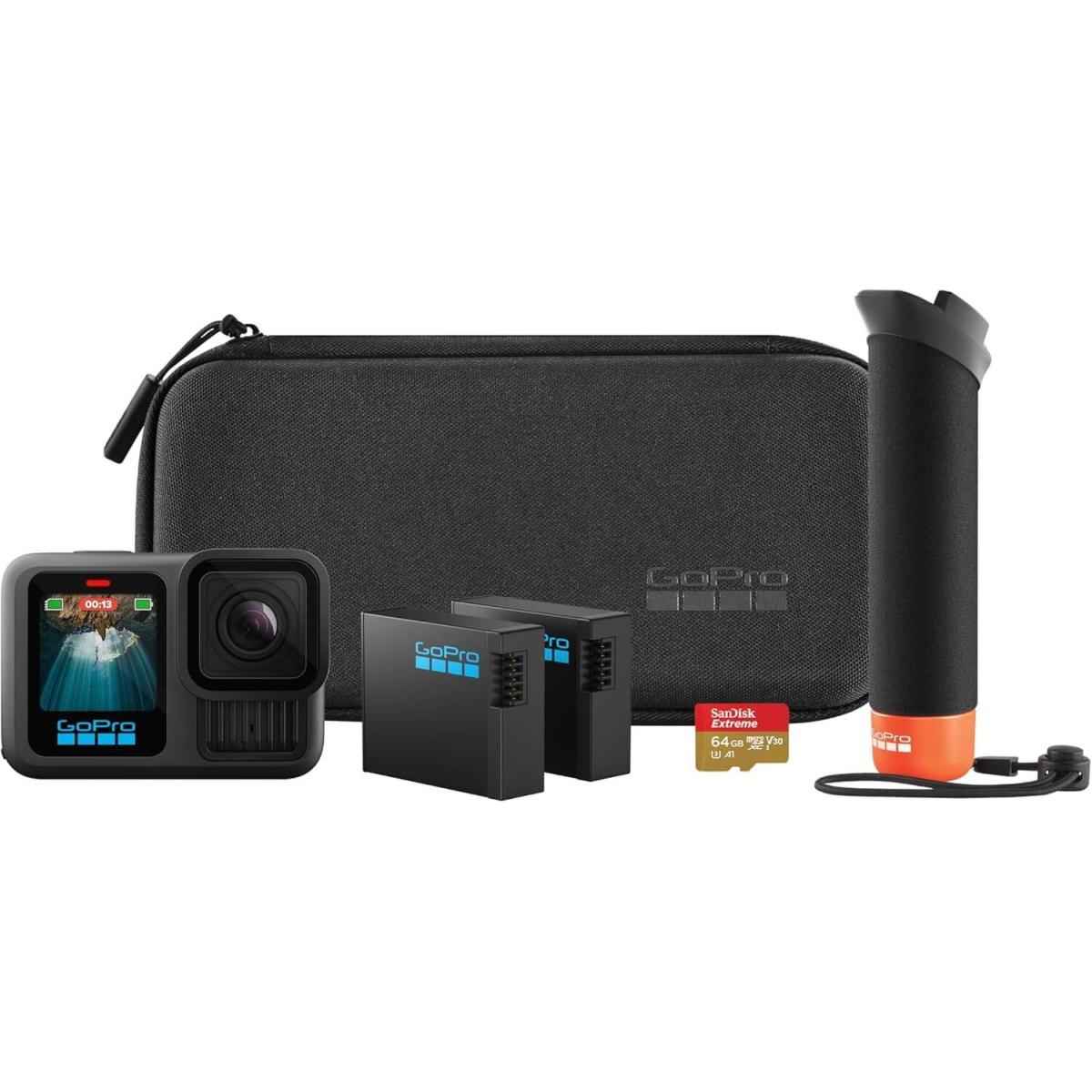 Gopro Hero13 Accessory Bundle Aion Camera, 27.6mp Aive Pixels, Includes The Handler, 2 Enduro Batteries, 2 Curved Adhesive Mounts, 64gb Sandisk Microsd Card, & Carrying Case, Black