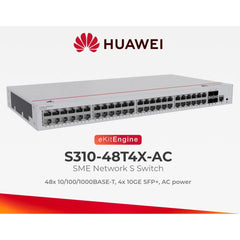 Huawei eKit S310-48T4X L2+ Managed Switch 48 Port Gigabit, 4 SFP+ 10G, VLAN, Static Route, PBR, IGMP, DHCP Snooping, LACP, VRRP, Port Security, Cloud Managed