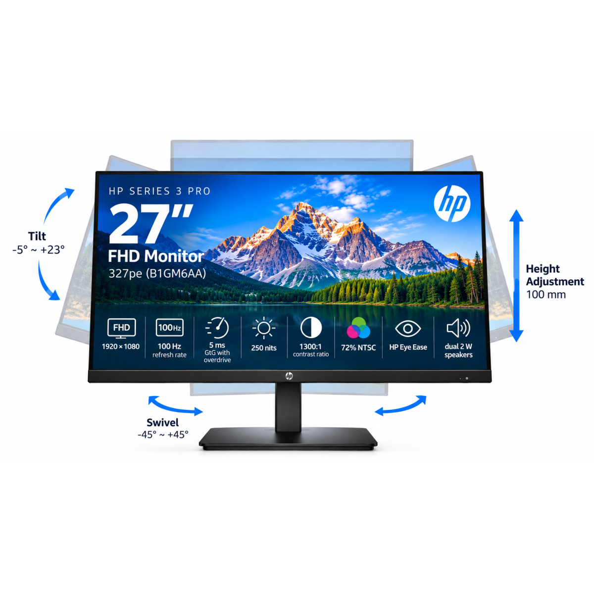 HP Pro 327pe (2025) 27" IPS Full HD 100Hz Professional Stand Monitor Extensive Connectivity ( Display Port , HDMI , VGA ) & 2x 2W Speakers