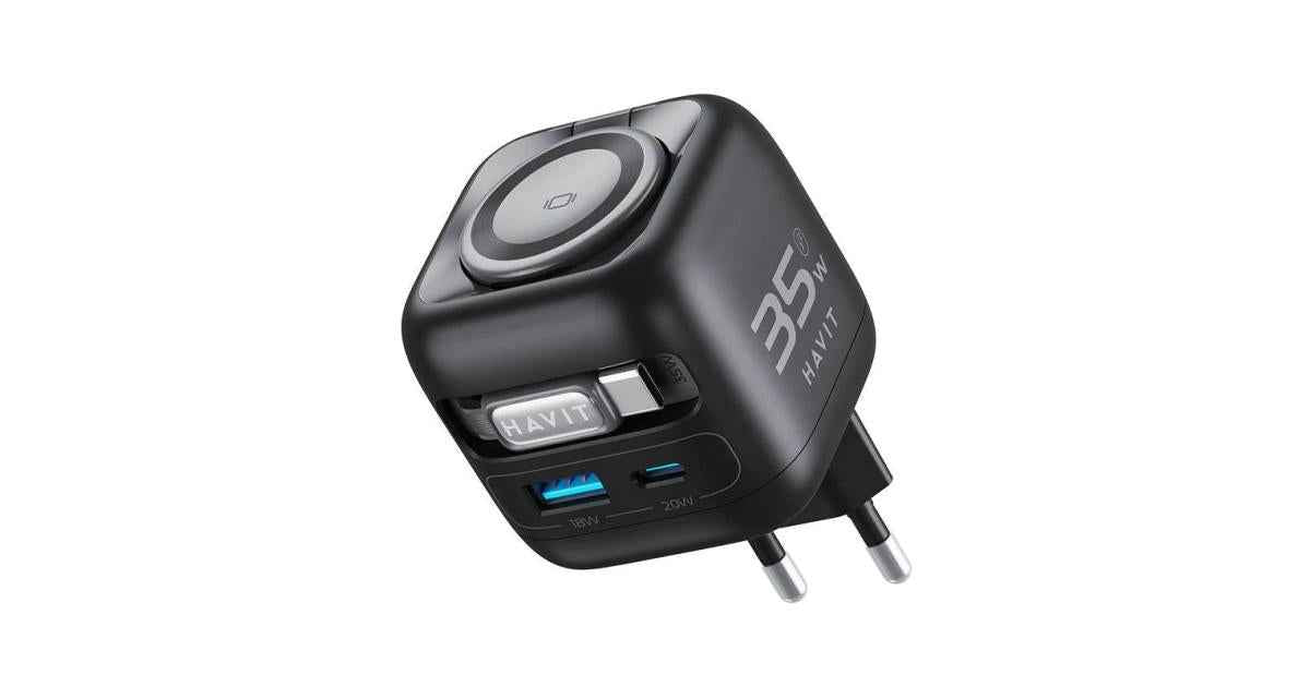 HAVIT UC250 35W GaN Travel Charger with Retractable Cable