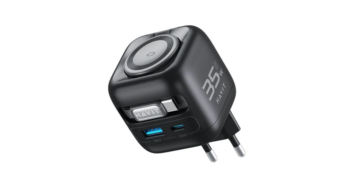 HAVIT UC250 35W GaN Travel Charger with Retractable Cable