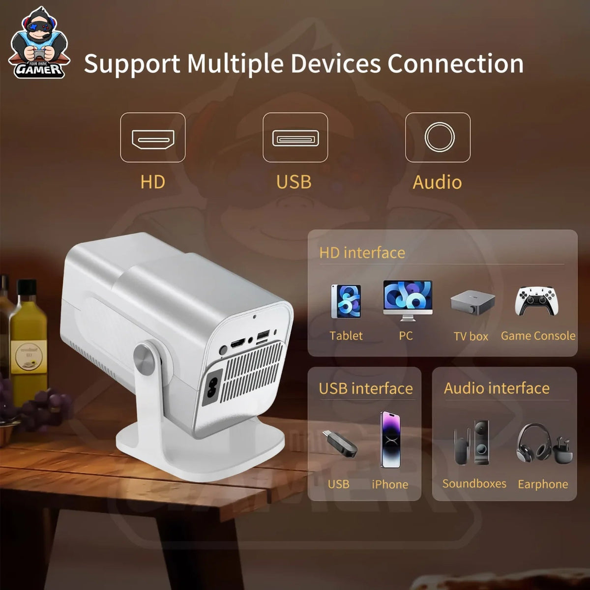 HCS350 MAX Android Gaming Projector with 02 Wireless Controllers & Voice Remote - CompuMe