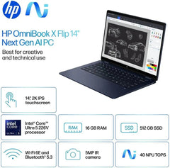 HP Omnibook X Flip 14-FM0013DX Touch Screen Laptop - 14-inch FHD+ 2K IPS - Intel Core Ultra 5 226V - Intel ARC Graphics