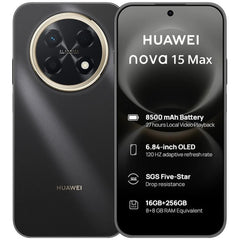 Huawei Nova 15 Max Dual SIM – 120Hz OLED Display, 50MP Ultra Sensing Rear Camera, 8GB RAM, 256GB Storage, 8500mAh Battery , Golden Black