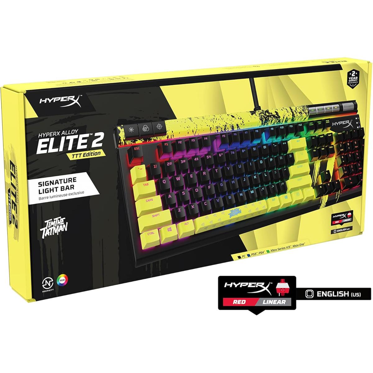 HyperX Alloy Elite 2 100% Mechanical 80M Keypresses Anti-ghosting 100% Onboard Memory 3 Profiles Key Rollover N-Key Mode Red Linear Switches TimTheTatman Edition