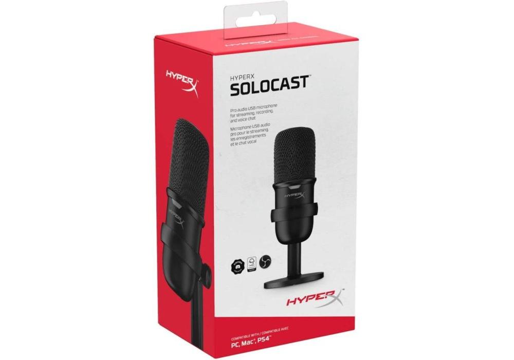 HyperX SoloCast - USB Microphone Flexible, adjustable stand & Tap - to - Mute Sensor with LED status indicator (Black)