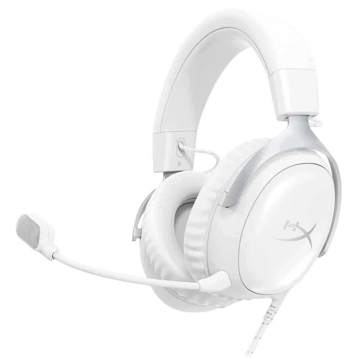 HyperX Cloud III DTS:X Spatial Virtual 3D Surround Sound Gaming Headset w/ Improved Bass & Superior Noise-cancelling Mic Quality & Onboard Controls , Multiplatform Compatibility (USB-C, USB-A, and 3.5mm) - White | SKU: BS7C1AA |