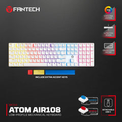 Fantech Mk314 Atom Air108 Low Profile Mechanical Gaming Keyboard White Red Switch