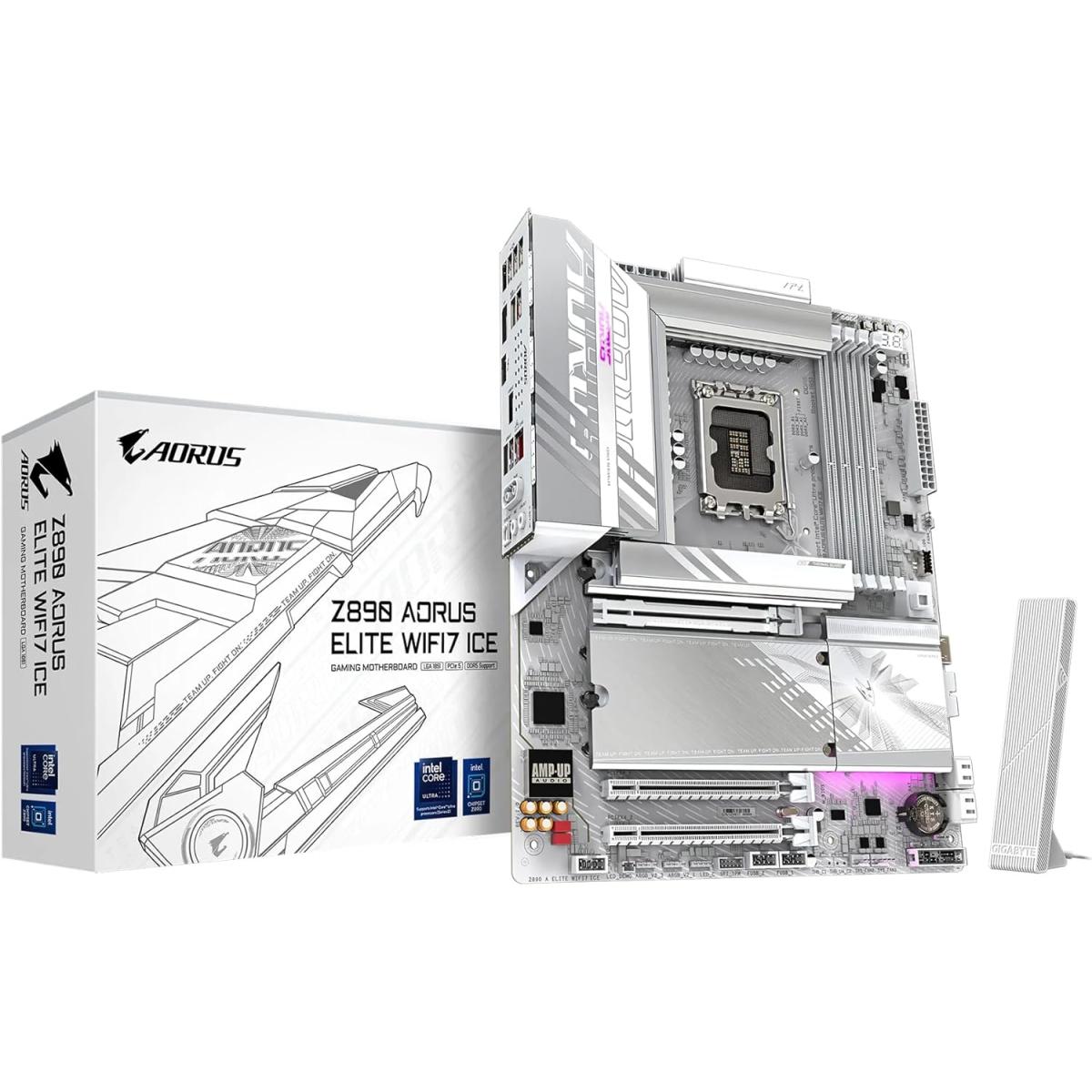 Gigabyte Z890 Aorus Elite X Ice Atx M Intel Z890 4x Ddr5 Dimm Slots, Up To 256gb Max Memory, Wi Fi 7 & Bt 5.4, 1x Pcie 5.0 X16, 5x M.2 Slots, White - CompuMe