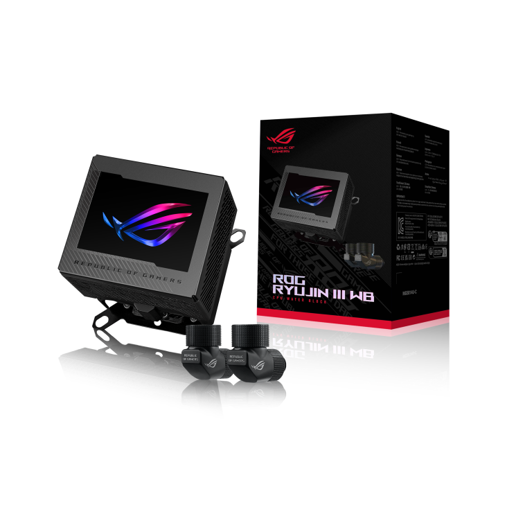 ASUS ROG RYUJIN III WB CPU Water Block, Full-Colour 3.5" LCD Customisable Screen, Embedded VRM Fan, Black