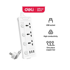 Deli ET410 Power Strip - 3 inputs, 2M