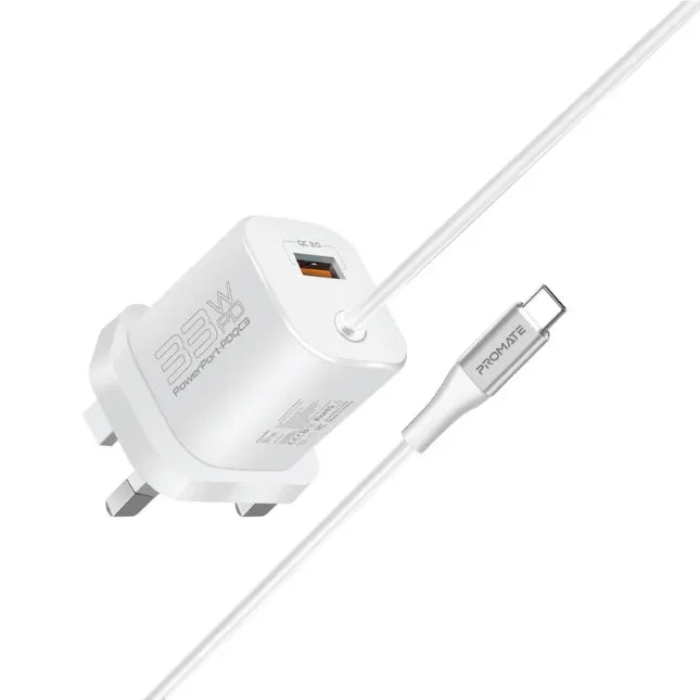 Promate Powerport-PDQC3.EU Charger , White