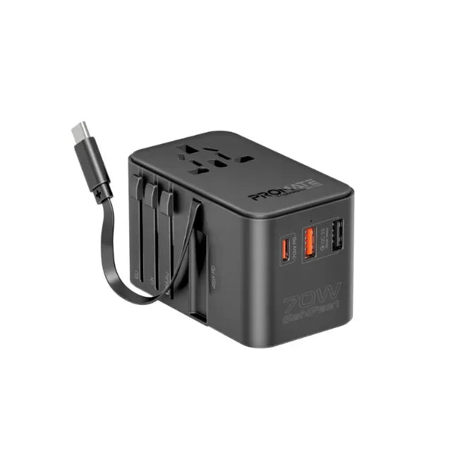 Promate TripMate-GaN70R, Multi-Port Travel Adapter