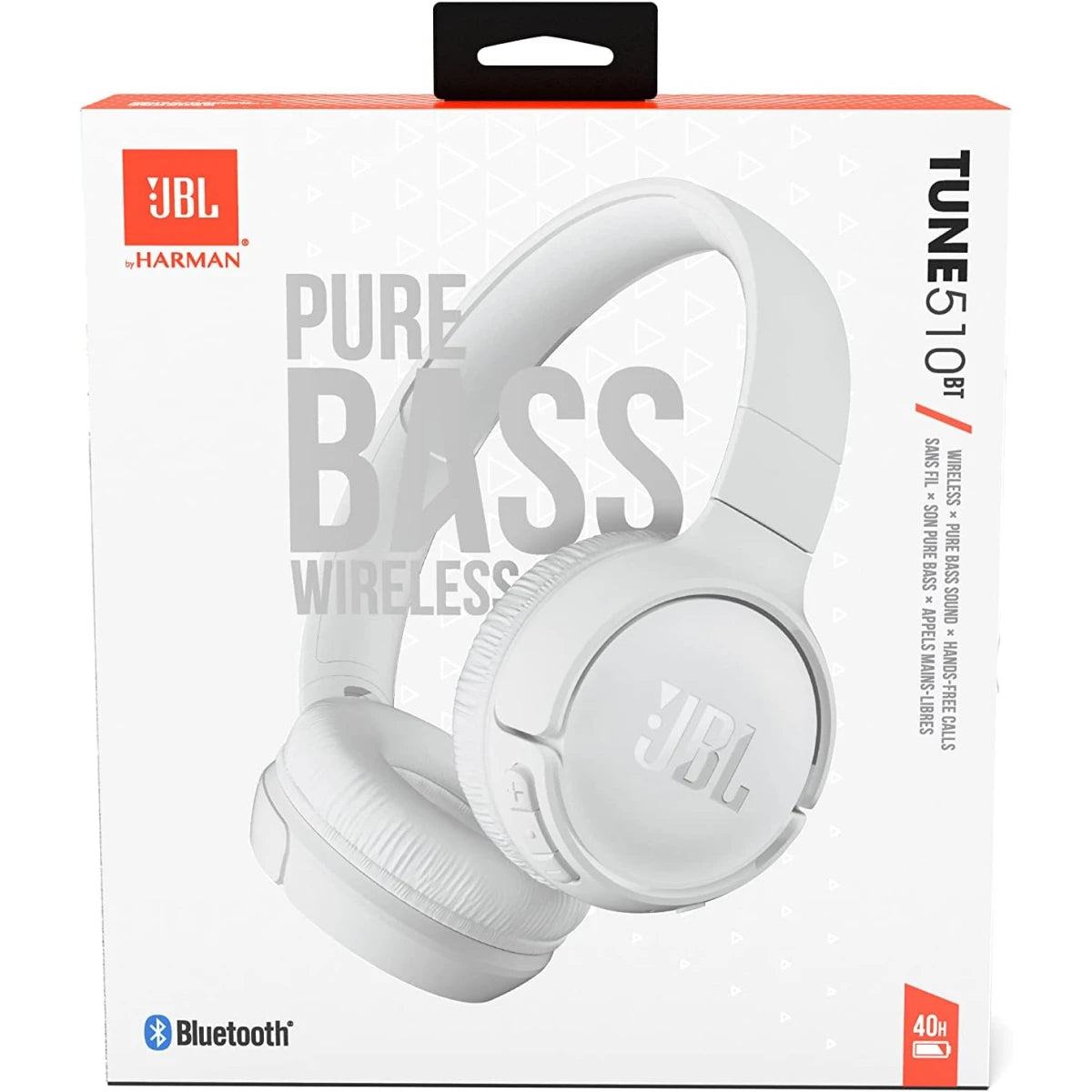 JBL Tune 510BT Bluetooth 5.0 On-Ear Headphones with JBL Pure Bass Sound & Hands-Free Calls 40-Hour Battery Life - White