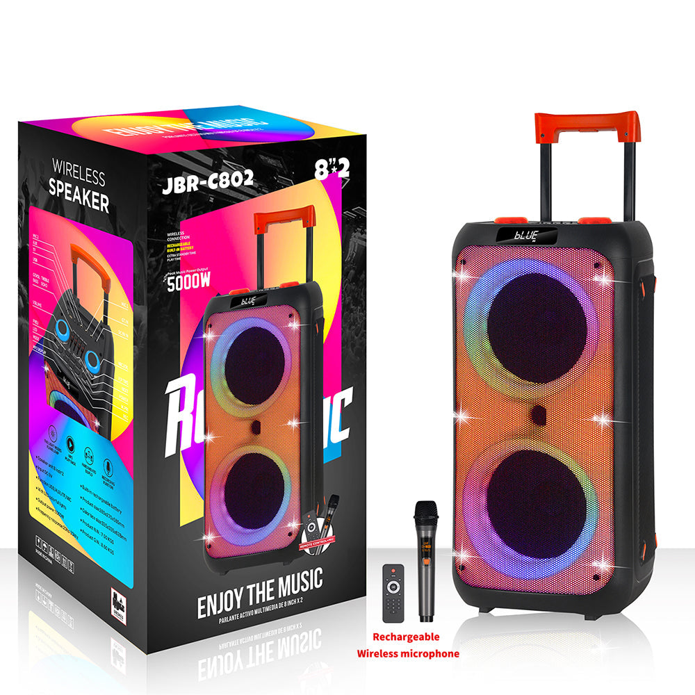Jbr - C802 Professional RGB Super Bass Wireless Trolley Karaoke Speakers Fm Radio