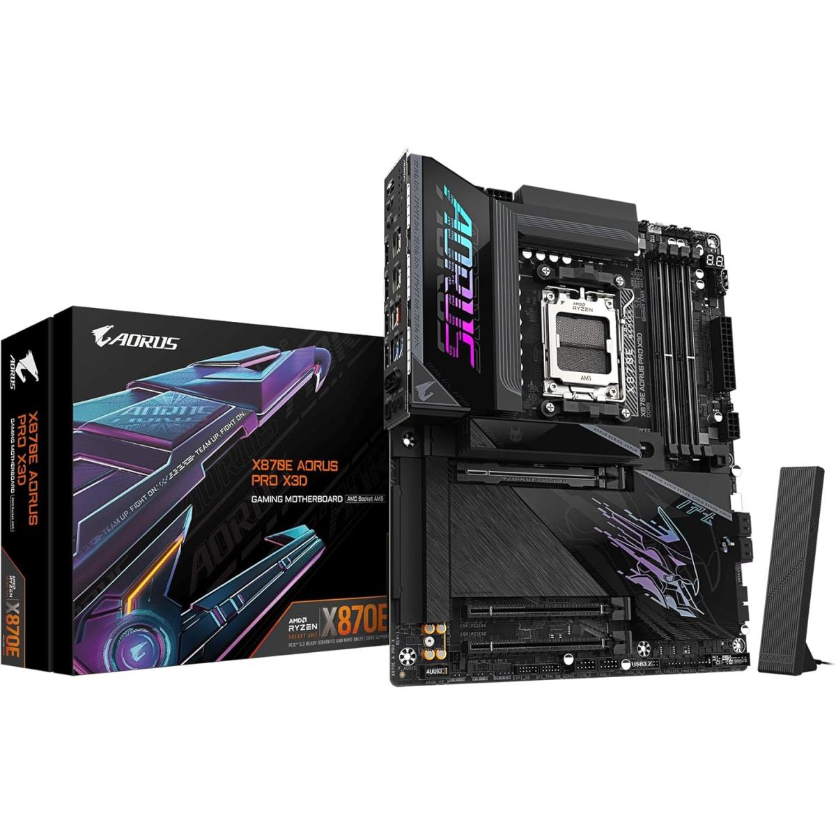 GIGABYTE X870E AORUS PRO X3D ATX AM5 Motherboard, AMD X870E Chipset, 4x DDR5 DIMM Slots, Up to 256GB Max Memory, 1x PCIe 5.0 x16 with PCIe UD Slots, 4x M.2 Slots