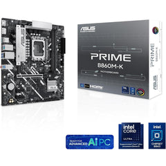 ASUS Prime B860M-K LGA 1851 Micro-ATX Motherboard LGA 1851 Micro-ATX Motherboard, Intel B860 Chipset, 2x DIMM DDR5 Slots, Up to 128GB Max Memory, 1x PCIe 4.0 x16 Slot, 2x M.2 Slots