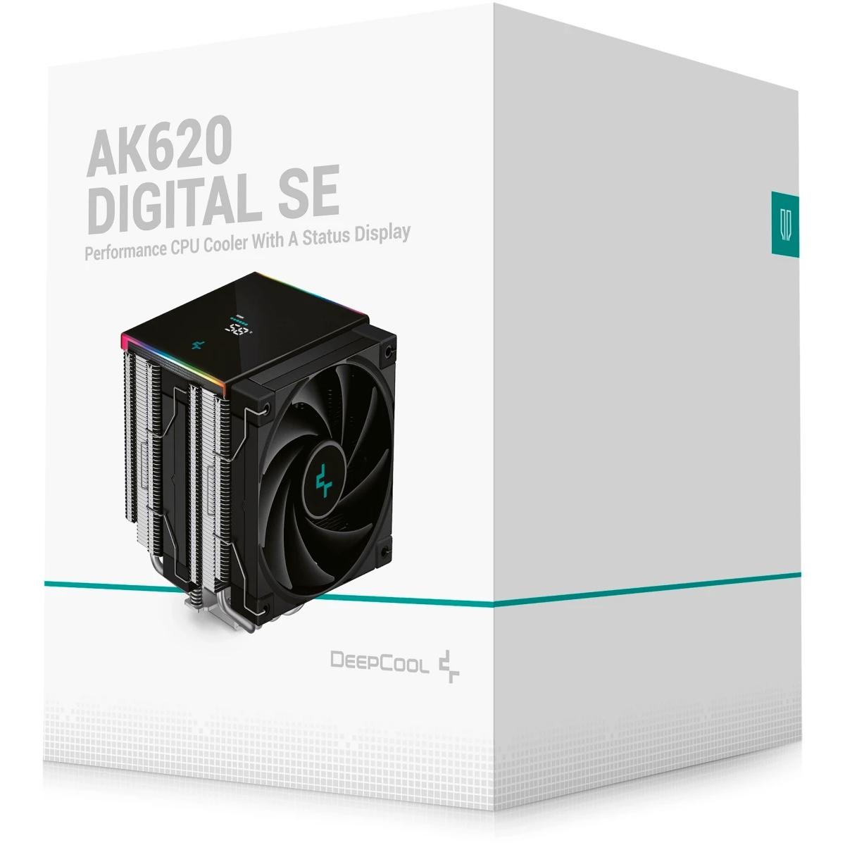 DeepCool AK620 Digital SE CPU Air Cooler Mighty 260w TDP 6 Copper Heat Pipes Dual-Tower CPU Cooler w/ ARGB LED Strip & Digital Screen Displays , Black