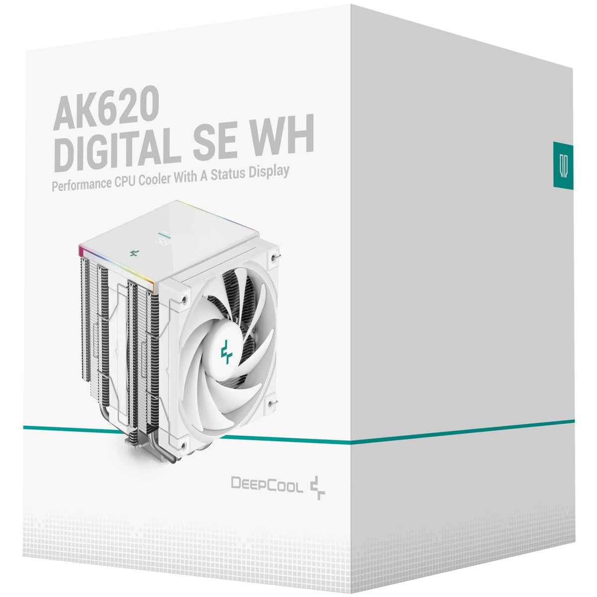 Deepcool Ak620 Digital Se Cpu Air Cooler Mighty 260w Tdp 6 Copper Heat Pipes Dual Tower Cpu Cooler W/ Argb Led Strip & Digital Screen Displays , White