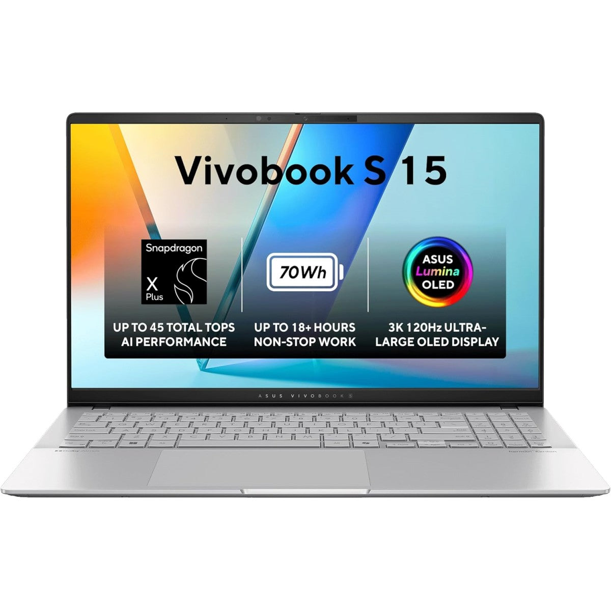 Asus Vivobook S 15 (2024) K5507qa Copilot+ Pc New Snapdragon X Plus 8 Cores Ai Powered W/ Big Battery & 3k Oled 120hz Display Cooler Silver