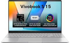 Asus Vivobook S 15 (2024) K5507qa Copilot+ Pc New Snapdragon X Plus 8 Cores Ai Powered W/ Big Battery & 3k Oled 120hz Display Cooler Silver