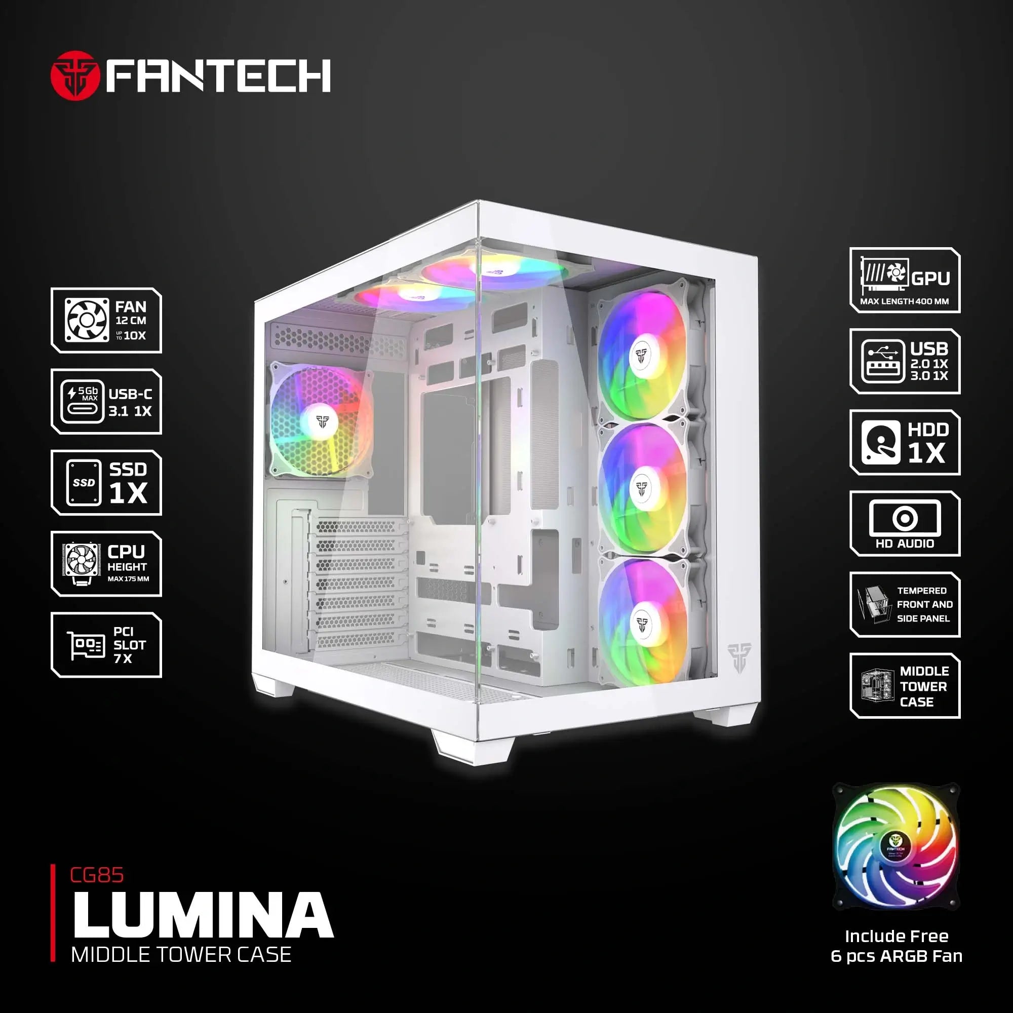 Fantech PC case for desktop computer builds and component installation