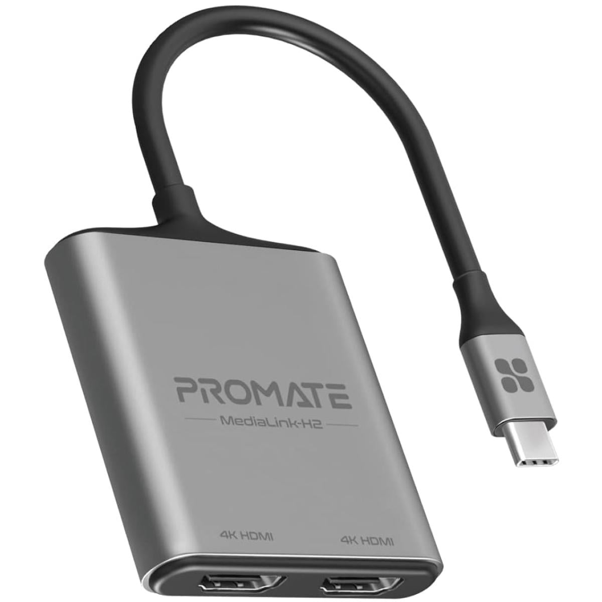 Promate MediaLink-H2 USB-C to Dual HDMI Adapter 4K HDR Thunderbolt 4 For MacBook Air/Pro, iPad Pro, Surface , Galaxy, Chromebook