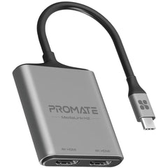 Promate MediaLink-H2 USB-C to Dual HDMI Adapter 4K HDR Thunderbolt 4 For MacBook Air/Pro, iPad Pro, Surface , Galaxy, Chromebook