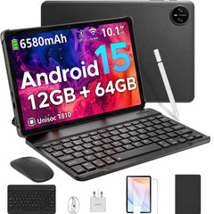DOOGEE Tab A9 VIB Edition (2025) 10.1" Android WIFI Tablet (64GB Storage / 4GB + 9GB Shared Memory) Bundle (Keyboard + Mouse + Pen + Cover + Screen Protector) , Black