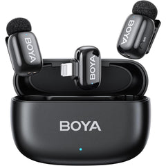 Boya Mini 2 03 (lightning) Wireless Lavalier Microphones For Iphone 15/16/17 & Android, Ai Noise Cancellation, App Control, 30h Battery Life With Charging Case, Lapel Microphone Wireless For Video Recording Vlogging , Black